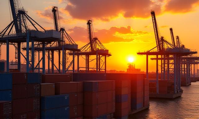 Contenedores y barcos en puerto latinoamericano